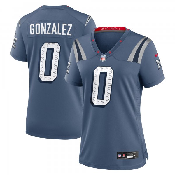 Women's #0 Christian Gonzalez New England Patriots Nike 2025 Rivalries Collection Game Storm Blue Jersey
