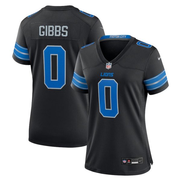 Women's Detroit Lions #0 Jahmyr Gibbs Nike Black 2nd Alternate Game Player Jersey