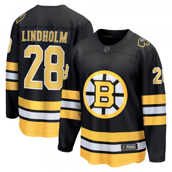 Men's Boston Bruins #28 Elias Lindholm Black Home Breakaway Player Jersey