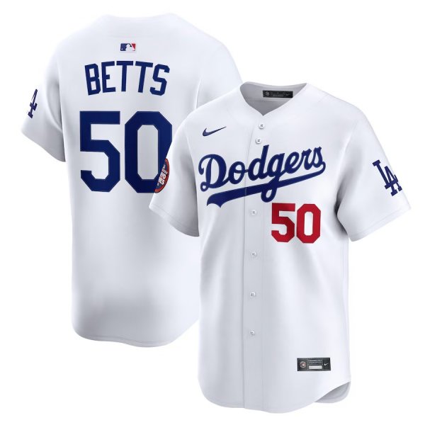 Men's #50 Mookie Betts Los Angeles Dodgers Nike 2025 MLB World Tour: Tokyo Series Home Limited Player White Jersey