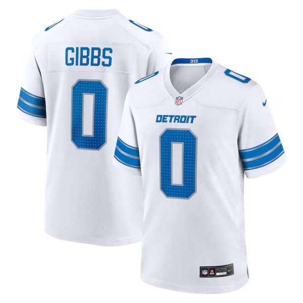 Men's Detroit Lions #0 Jahmyr Gibbs Nike White Game Player Jersey