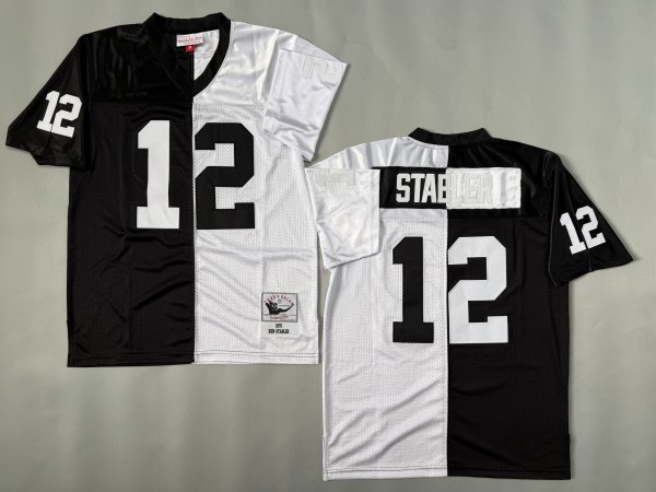 Men's Las Vegas Raiders #12 Ken Stabler Split Black & White Mitchell & Ness Jersey