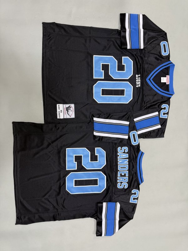 Men's Detroit Lions #20 Barry Sanders Black Mitchell & Ness Jersey