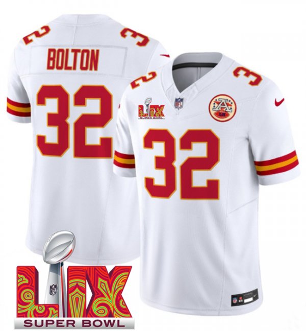 Youth Kansas City Chiefs #32 Nick Bolton White Super Bowl LIX F.U.S.E. Vapor Limited Stitched Jersey