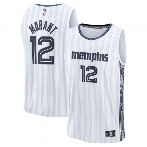 Men's Memphis Grizzlies #12 Ja Morant Fanatics White 2025/26 City Edition Fast Break Jersey