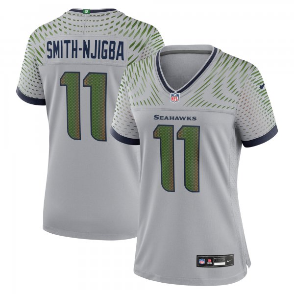 Women's #11 Jaxon Smith-Njigba Seattle Seahawks Nike 2025 Rivalries Collection Game Wolf Gray Jersey