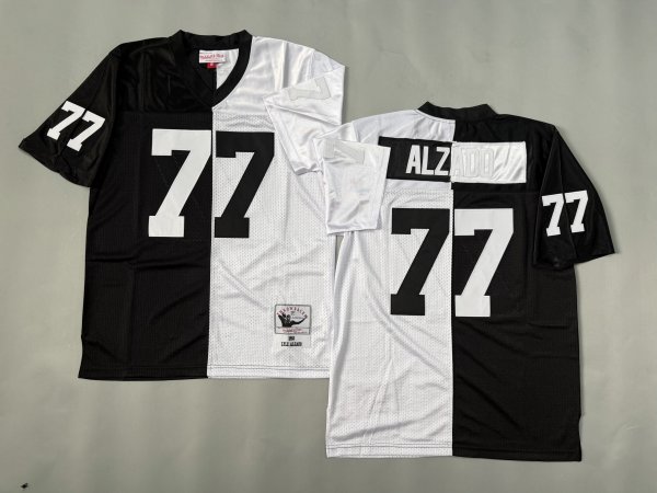 Men's Las Vegas Raiders #77 Lyle Alzado Split Black & White Mitchell & Ness Jersey