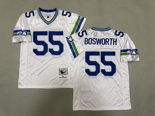 Men's #55 Brian Bosworth Seattle Seahawks White Jersey