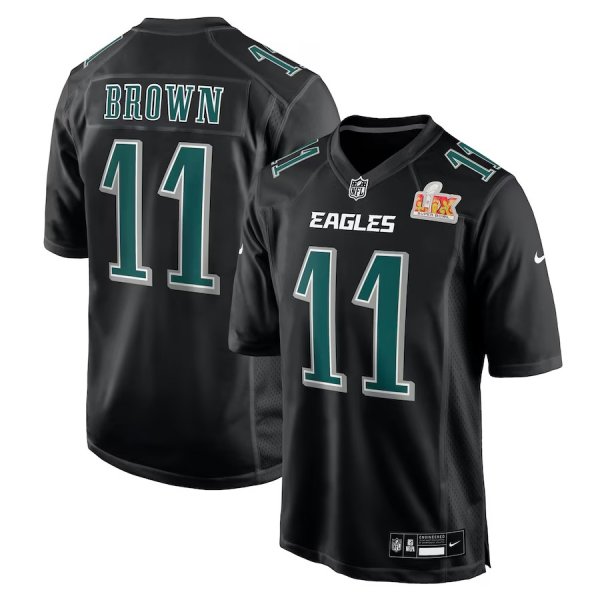 Youth Philadelphia Eagles #11 A.J. Brown Nike Carbon Black Super Bowl LIX Fashion Game Stitched Jersey