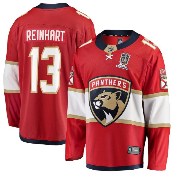 Men's #13 Sam Reinhart Florida Panthers 2025 Stanley Cup Champions Breakaway Red Jersey