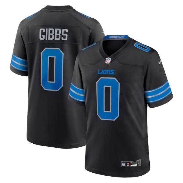 Men's #0 Jahmyr Gibbs Detroit Lions Nike 2nd Alternate Game Player Black Jersey