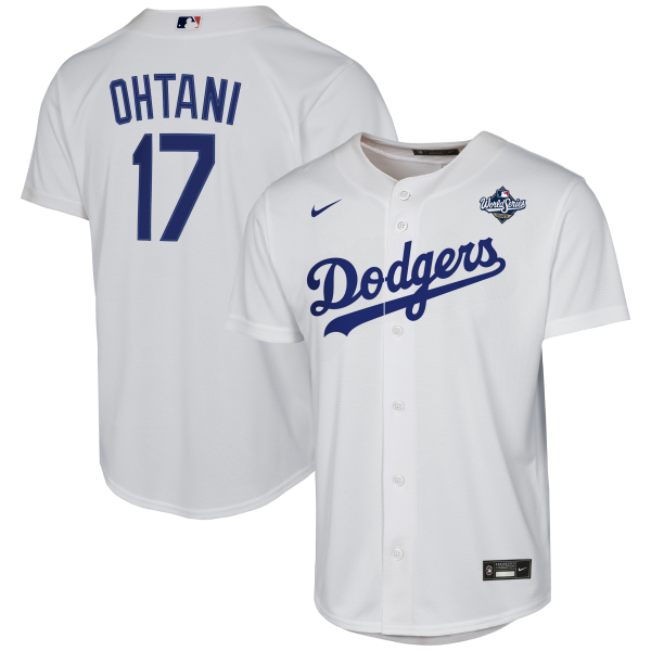 Youth Los Angeles Dodgers #17 Shohei Ohtani Nike White 2025 World Series Home Player Jersey