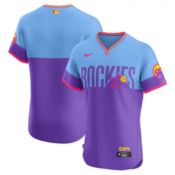 Men's Colorado Rockies Nike 2025 City Connect Elite Purple/Light Blue Jersey
