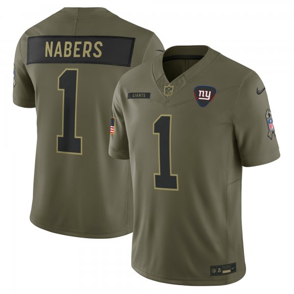 Men's #1 Malik Nabers New York Giants Nike 2025 Salute to Service Limited Olive Jersey
