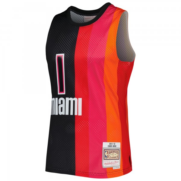 Men's Miami Heat Chris Bosh Mitchell & Ness Black/Red Hardwood Classics 2011/12 Split Swingman Jersey