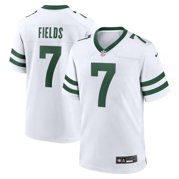 Men's Nike #7 Justin Fields Legacy White New York Jets Game Jersey