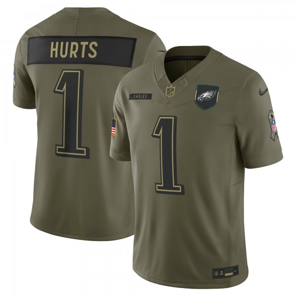 Men's #1 Jalen Hurts Philadelphia Eagles Nike 2025 Salute to Service Limited Olive Jersey